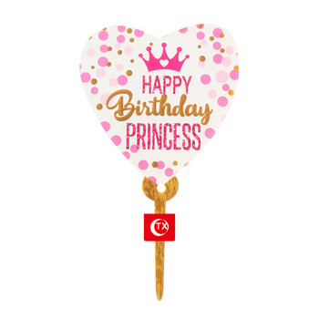 Честит рожден ден Princess Cake Topper Heart Printed Crown Bow Акрилни знамена за торта за парти за рожден ден на момиче Cake Topper