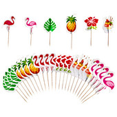 24 tk Hawaii tassikoogikatted flamingo ananassi palmilehtede hambaorkid troopilise suve ranna sünnipäevapeo tordikaunistus