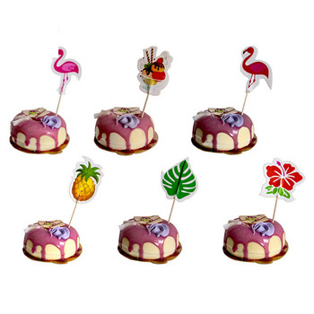 24 бр. Хавайски топери за кексчета Фламинго Ананас Палмови листа Клечки за зъби Тропическо лято Плаж Декорация на торта за рожден ден
