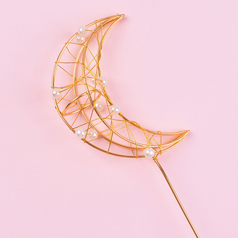 Csillag tortadísz torta zászló Fém torta cédula tortadísz Desszert dekoráció születésnapi kellékek Hold tortadísz