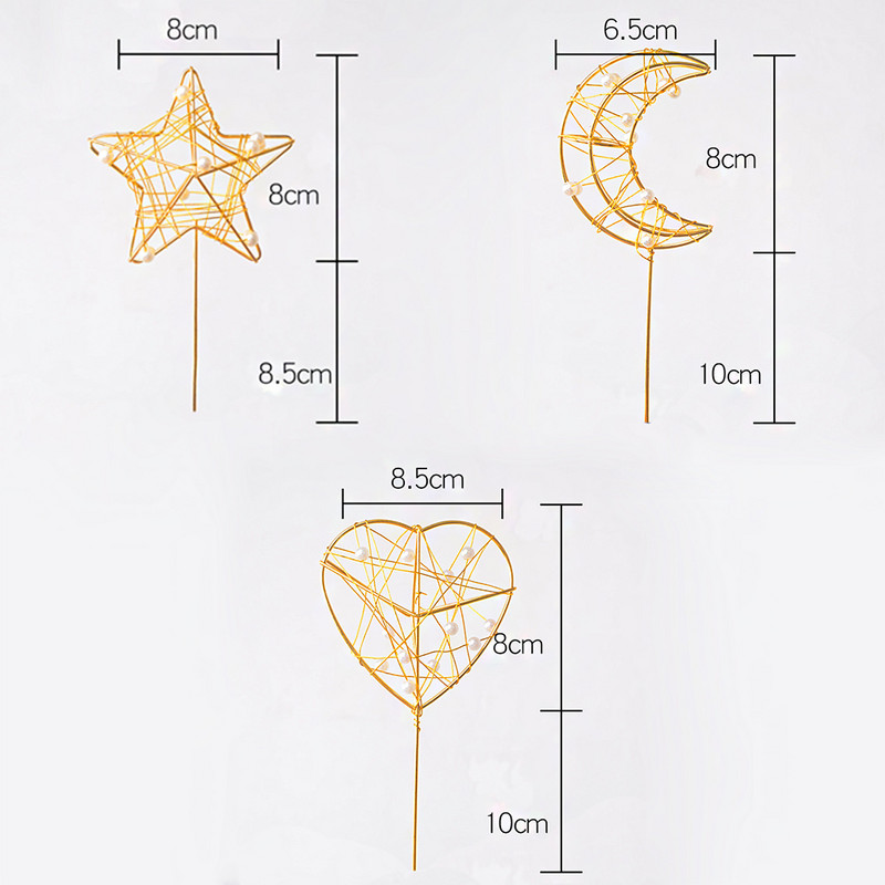 Csillag tortadísz torta zászló Fém torta cédula tortadísz Desszert dekoráció születésnapi kellékek Hold tortadísz