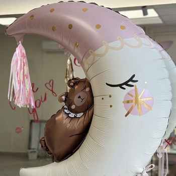 2 τμχ/Σετ Ανοιχτό ροζ Little Bear On The Moon Μπαλόνι από αλουμινόχαρτο για baby shower Reveal Party Birthday Wedding Supplies