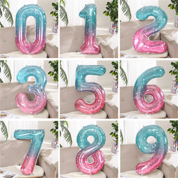 40 ιντσών Starry Sky Number Foil Balloons 0-9 Giant Gradient color Digital Balloon Kids Mermaid Διακοσμήσεις για πάρτι γενεθλίων 1ου
