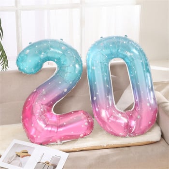 40 ιντσών Starry Sky Number Foil Balloons 0-9 Giant Gradient color Digital Balloon Kids Mermaid Διακοσμήσεις για πάρτι γενεθλίων 1ου