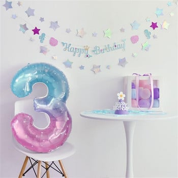 40 ιντσών Starry Sky Number Foil Balloons 0-9 Giant Gradient color Digital Balloon Kids Mermaid Διακοσμήσεις για πάρτι γενεθλίων 1ου