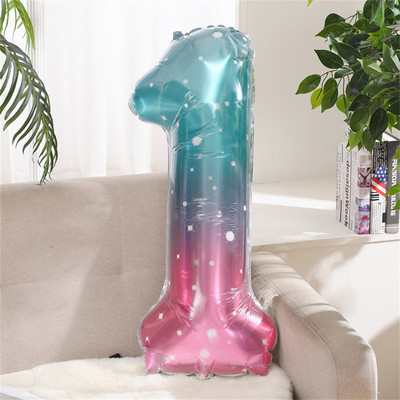 Baloane din folie cu număr de cer înstelat de 40 inch 0-9 Balon digital gigant de culoare gradient pentru copii, sirenă, decorațiuni pentru prima zi de naștere