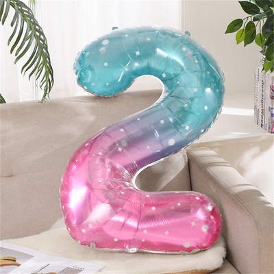 Baloane din folie cu număr de cer înstelat de 40 inch 0-9 Balon digital gigant de culoare gradient pentru copii, sirenă, decorațiuni pentru prima zi de naștere