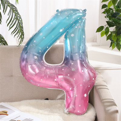 Baloane din folie cu număr de cer înstelat de 40 inch 0-9 Balon digital gigant de culoare gradient pentru copii, sirenă, decorațiuni pentru prima zi de naștere