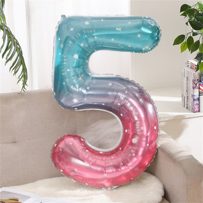 Baloane din folie cu număr de cer înstelat de 40 inch 0-9 Balon digital gigant de culoare gradient pentru copii, sirenă, decorațiuni pentru prima zi de naștere