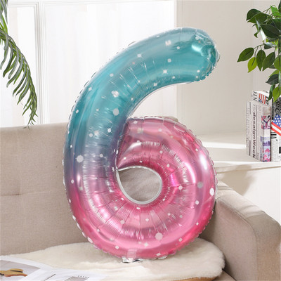 Baloane din folie cu număr de cer înstelat de 40 inch 0-9 Balon digital gigant de culoare gradient pentru copii, sirenă, decorațiuni pentru prima zi de naștere