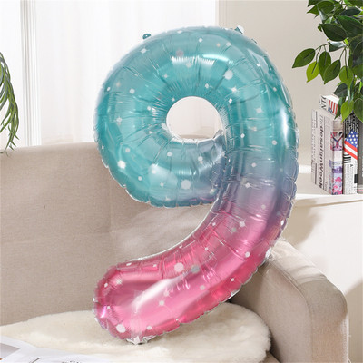 Baloane din folie cu număr de cer înstelat de 40 inch 0-9 Balon digital gigant de culoare gradient pentru copii, sirenă, decorațiuni pentru prima zi de naștere