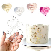 10 vnt. Vestuvinio torto šepetėlis Širdies formos Minimalistinis auksinis sidabrinis širdelės pyragas Valentino dienos deserto vakarėlio dekoravimas