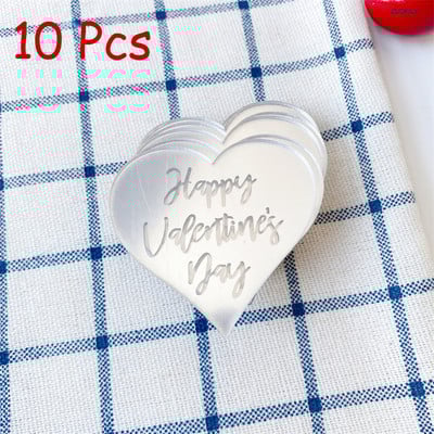 10 vnt. Vestuvinio torto šepetėlis Širdies formos Minimalistinis auksinis sidabrinis širdelės pyragas Valentino dienos deserto vakarėlio dekoravimas