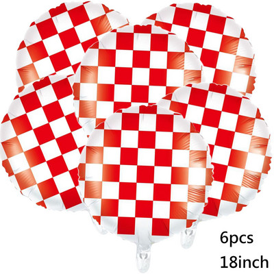 6 τμχ Μπαλόνι σκακιέρας για Αγωνιστικά Θέμα Διακόσμησης Πάρτυ Μπαλόνι Μαύρο Λευκό Κόκκινο Καρό Αλουμινόχαρτο 18 ιντσών