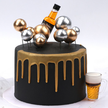 5 бр./лот Топер за торта Златни, сребърни топки Честит рожден ден Топер за торта Направи си сам Топпер за кексчета за декорации на торти Baby Shower Wedding