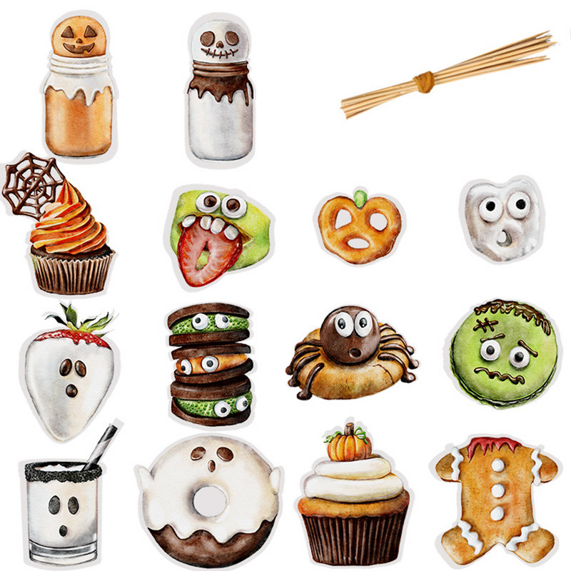 Happy Halloween tortafeltétek Halloween Cupcake-feltétek Rajzfilm Sütőtök Boszorkány Szellemtorta Dekoratív zászlók gyerekeknek Halloween dekorációhoz