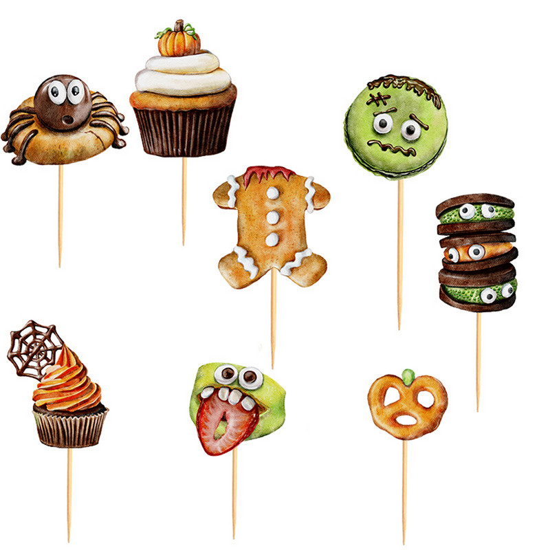Happy Halloween tortafeltétek Halloween Cupcake-feltétek Rajzfilm Sütőtök Boszorkány Szellemtorta Dekoratív zászlók gyerekeknek Halloween dekorációhoz