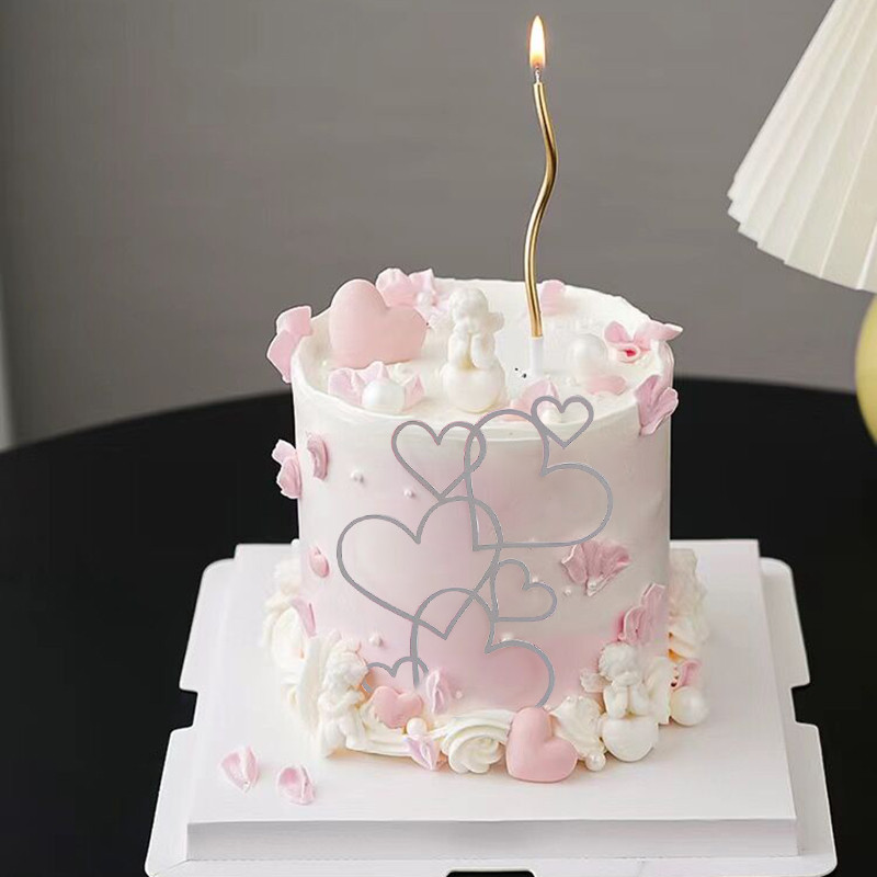 7hearts Esküvői tortasütő Minimalista Rózsaszín Ezüst Szerelem Szív Tortadísz Évforduló Desszert Torta sütés Dekorációs eszköz