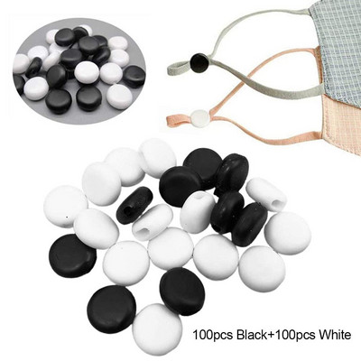 200Pcs Round Cord Locks Toggles Flat Adjustment Buckle Beads Silica Gel Bottons for Drawstring Face Cover Ear Hook Elastic Band