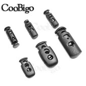 20 vnt. plastikiniai juodos spyruoklinės virvelės užrakto kamščiai, jungikliai, skirti sutraukiamoms raištelių virvelėms, Paracord virvių priedai, dvigubos skylės