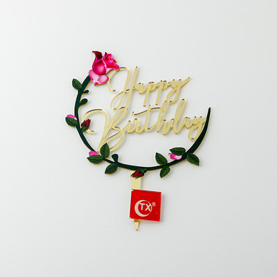 Új színes madár Boldog születésnapi tortafeltétek Arany Rózsa Arany Születésnapi Cupcake Feltétek baba születésnapi tortadíszekhez