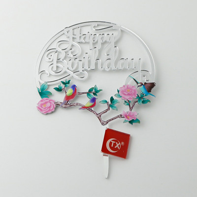 Új színes madár Boldog születésnapi tortafeltétek Arany Rózsa Arany Születésnapi Cupcake Feltétek baba születésnapi tortadíszekhez