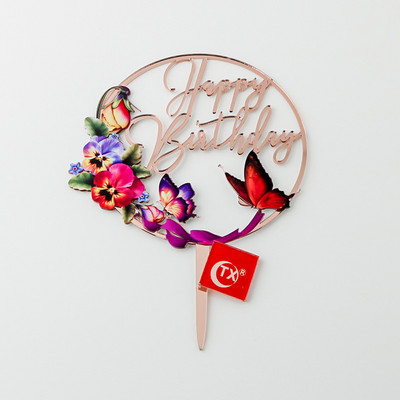 Új színes madár Boldog születésnapi tortafeltétek Arany Rózsa Arany Születésnapi Cupcake Feltétek baba születésnapi tortadíszekhez