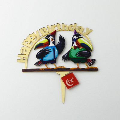 Új színes madár Boldog születésnapi tortafeltétek Arany Rózsa Arany Születésnapi Cupcake Feltétek baba születésnapi tortadíszekhez