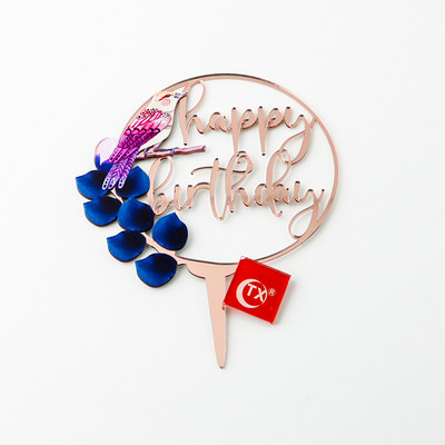 Új színes madár Boldog születésnapi tortafeltétek Arany Rózsa Arany Születésnapi Cupcake Feltétek baba születésnapi tortadíszekhez