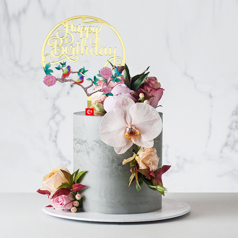 Új színes madár Boldog születésnapi tortafeltétek Arany Rózsa Arany Születésnapi Cupcake Feltétek baba születésnapi tortadíszekhez