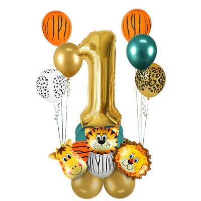 1 set de baloane din folie cu animale din junglă, maimuță, leu, tigru, cu număr de 32 de inci, Globos, Safari, sălbatic, pentru copii, petrecere de aniversare, decorațiuni pentru baby shower