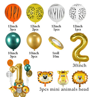 1 szett dzsungel állat majom oroszlán tigris fóliás léggömbök 32 hüvelykes számgömbök szafari vadon élő gyerekek születésnapi parti babazuhany dekoráció