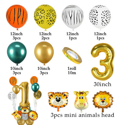 1 szett dzsungel állat majom oroszlán tigris fóliás léggömbök 32 hüvelykes számgömbök szafari vadon élő gyerekek születésnapi parti babazuhany dekoráció