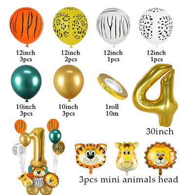 1 szett dzsungel állat majom oroszlán tigris fóliás léggömbök 32 hüvelykes számgömbök szafari vadon élő gyerekek születésnapi parti babazuhany dekoráció