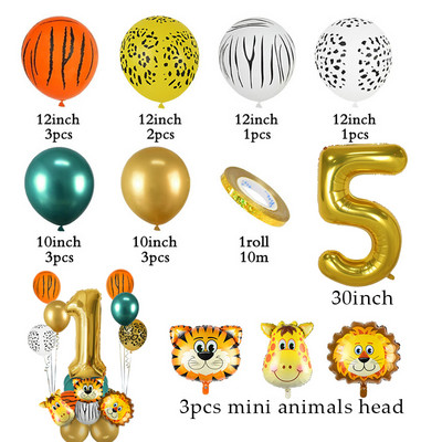 1 szett dzsungel állat majom oroszlán tigris fóliás léggömbök 32 hüvelykes számgömbök szafari vadon élő gyerekek születésnapi parti babazuhany dekoráció