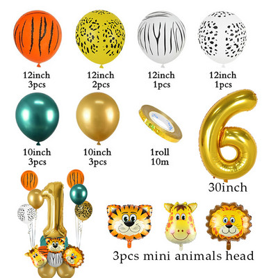 1 szett dzsungel állat majom oroszlán tigris fóliás léggömbök 32 hüvelykes számgömbök szafari vadon élő gyerekek születésnapi parti babazuhany dekoráció