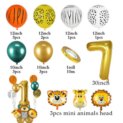 1 szett dzsungel állat majom oroszlán tigris fóliás léggömbök 32 hüvelykes számgömbök szafari vadon élő gyerekek születésnapi parti babazuhany dekoráció