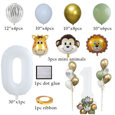 1 szett dzsungel állat majom oroszlán tigris fóliás léggömbök 32 hüvelykes számgömbök szafari vadon élő gyerekek születésnapi parti babazuhany dekoráció