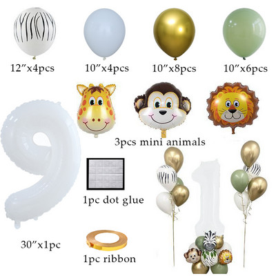 1 szett dzsungel állat majom oroszlán tigris fóliás léggömbök 32 hüvelykes számgömbök szafari vadon élő gyerekek születésnapi parti babazuhany dekoráció