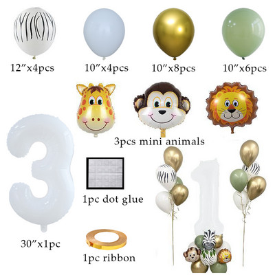 1 szett dzsungel állat majom oroszlán tigris fóliás léggömbök 32 hüvelykes számgömbök szafari vadon élő gyerekek születésnapi parti babazuhany dekoráció