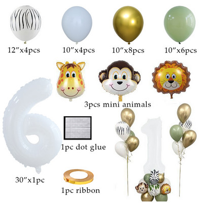 1 szett dzsungel állat majom oroszlán tigris fóliás léggömbök 32 hüvelykes számgömbök szafari vadon élő gyerekek születésnapi parti babazuhany dekoráció