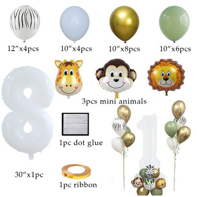 1 szett dzsungel állat majom oroszlán tigris fóliás léggömbök 32 hüvelykes számgömbök szafari vadon élő gyerekek születésnapi parti babazuhany dekoráció