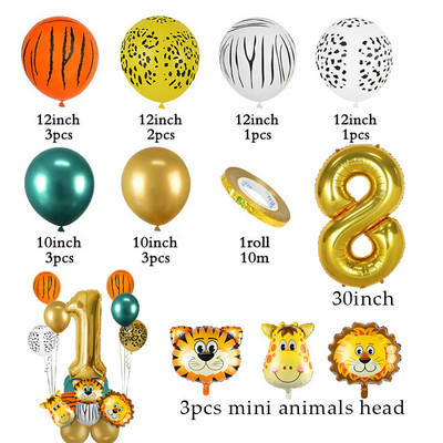 1 szett dzsungel állat majom oroszlán tigris fóliás léggömbök 32 hüvelykes számgömbök szafari vadon élő gyerekek születésnapi parti babazuhany dekoráció
