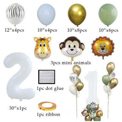 1 szett dzsungel állat majom oroszlán tigris fóliás léggömbök 32 hüvelykes számgömbök szafari vadon élő gyerekek születésnapi parti babazuhany dekoráció