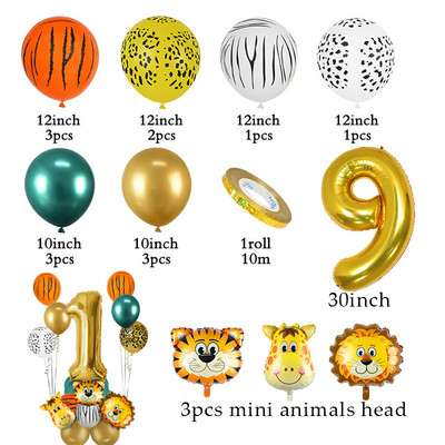 1 szett dzsungel állat majom oroszlán tigris fóliás léggömbök 32 hüvelykes számgömbök szafari vadon élő gyerekek születésnapi parti babazuhany dekoráció