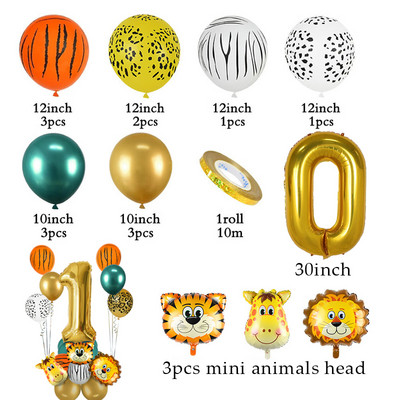 1 szett dzsungel állat majom oroszlán tigris fóliás léggömbök 32 hüvelykes számgömbök szafari vadon élő gyerekek születésnapi parti babazuhany dekoráció