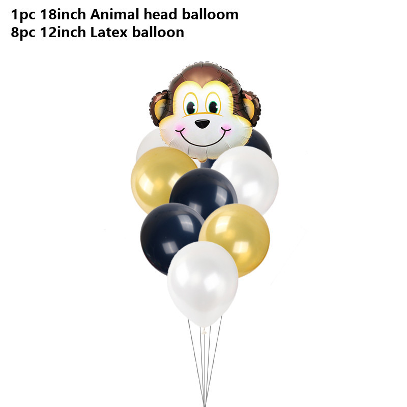 9 vnt/stal. Džiunglių gyvūnas Tigras Liūtas Karvė Zebra Beždžionė Žirafa Helis Balionai Zoologijos sodo tema Gimtadienio dekoravimas Balionai Vaikų žaislas
