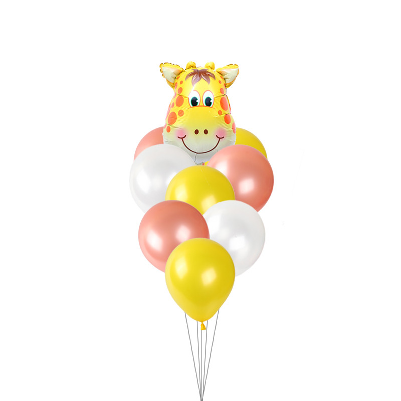 9 vnt/stal. Džiunglių gyvūnas Tigras Liūtas Karvė Zebra Beždžionė Žirafa Helis Balionai Zoologijos sodo tema Gimtadienio dekoravimas Balionai Vaikų žaislas