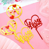 Topperuri pentru tort New Love acrilice pentru Ziua Îndrăgostiților Rotund auriu Love You Coke Toppers pentru tort, pentru petrecerea de aniversare, pentru decorarea torturilor