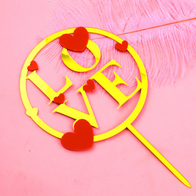 Topperuri pentru tort New Love acrilice pentru Ziua Îndrăgostiților Rotund auriu Love You Coke Toppers pentru tort, pentru petrecerea de aniversare, pentru decorarea torturilor